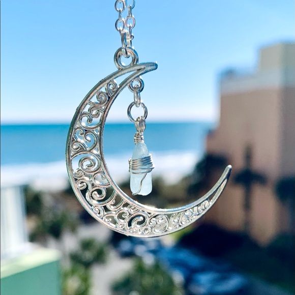 Aquamarine Luna Crystal Necklace - Picture 5 of 5
